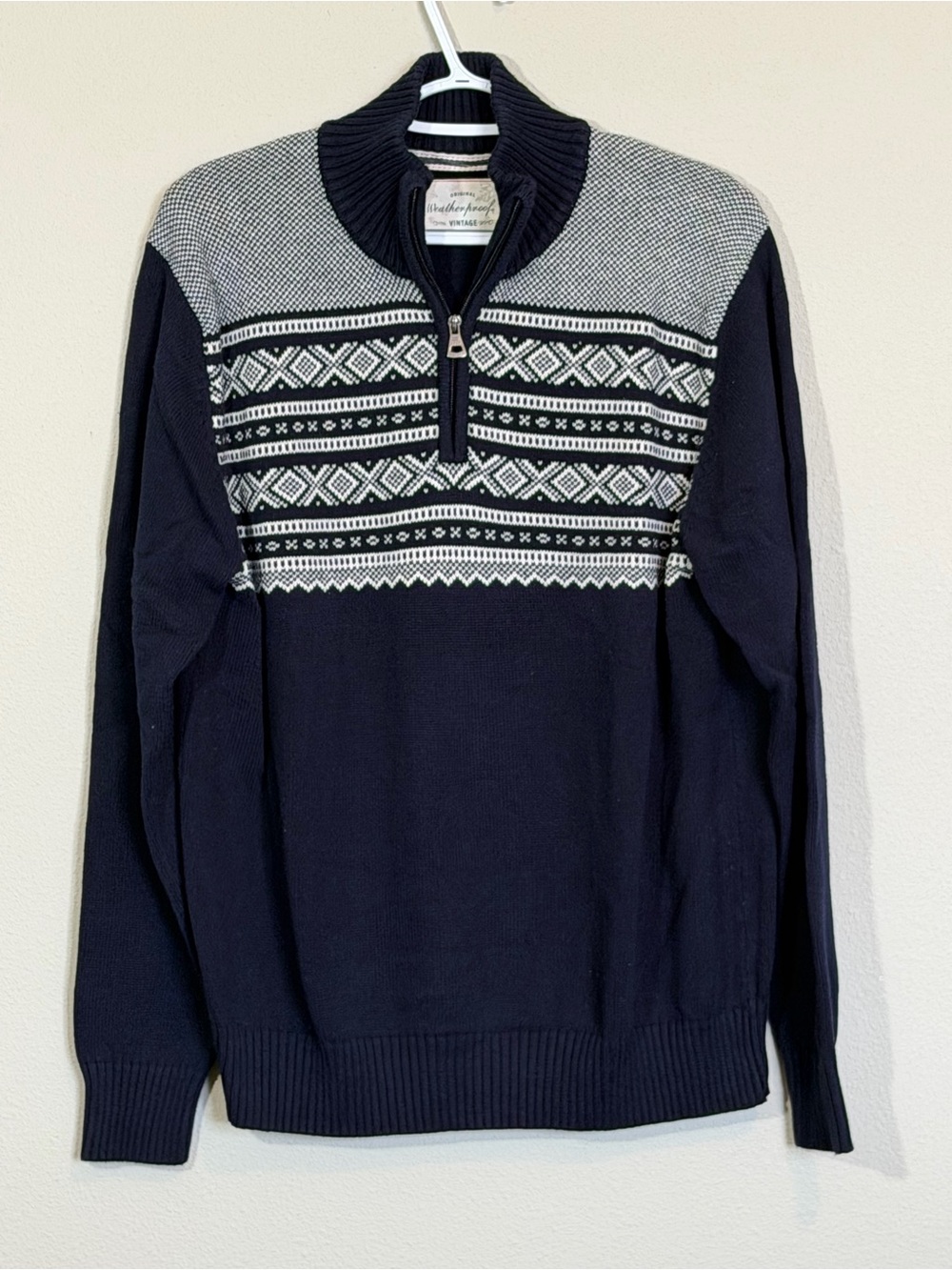 Weatherproof Navy and White Half-Zip Nordic Sweater - Men